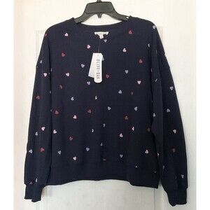 OLIVE + OAK Women's Multi Heart Crew Sweatshirt Size L, Navy NWT